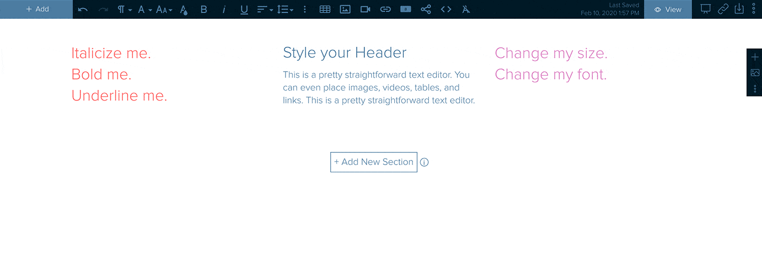 Format text styles with the toolbar