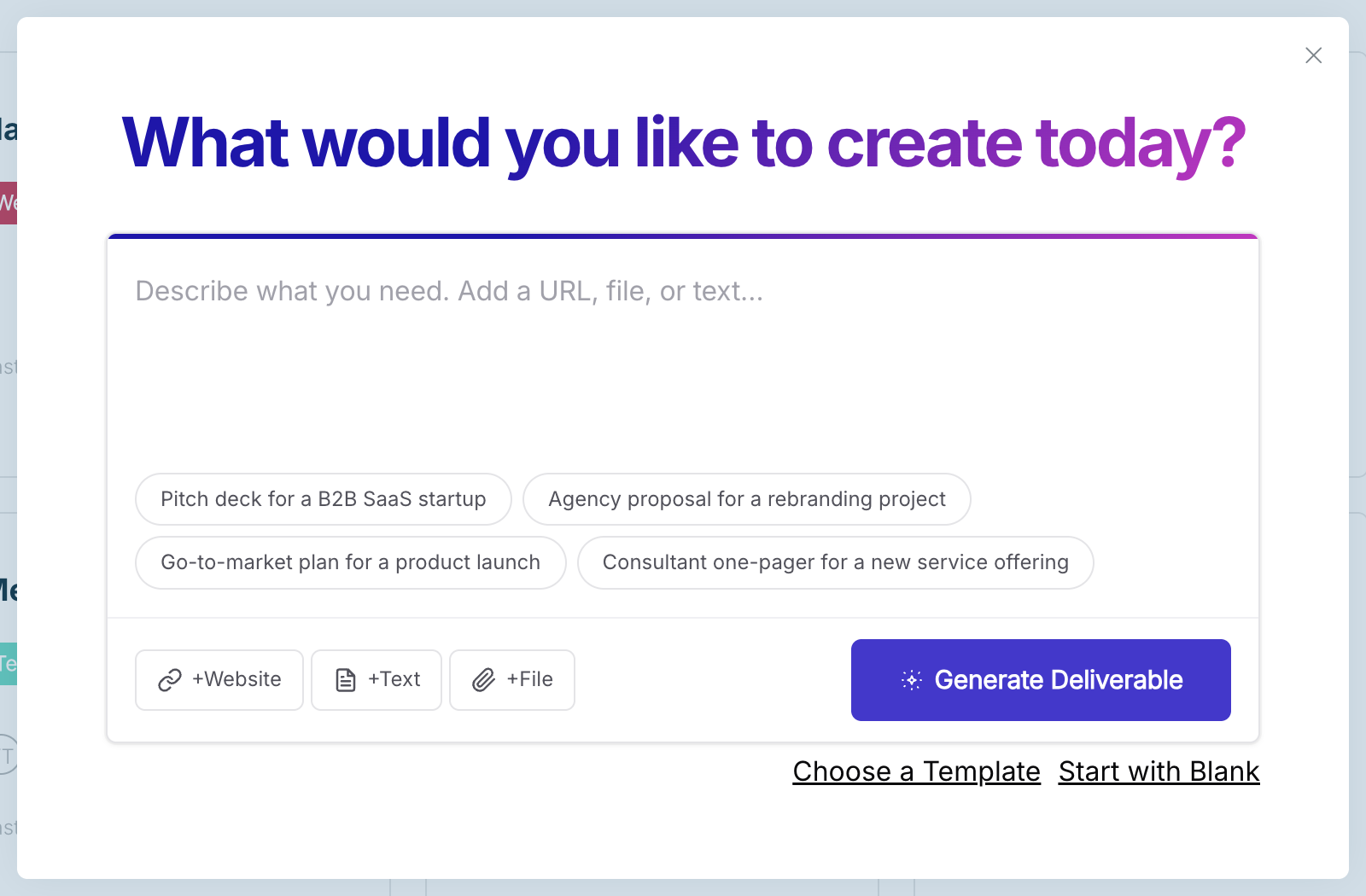 The Generate with AI panel