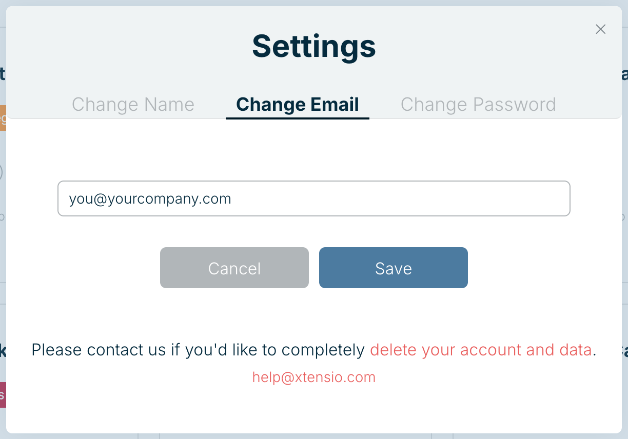 The Change Email tab in Account Settings
