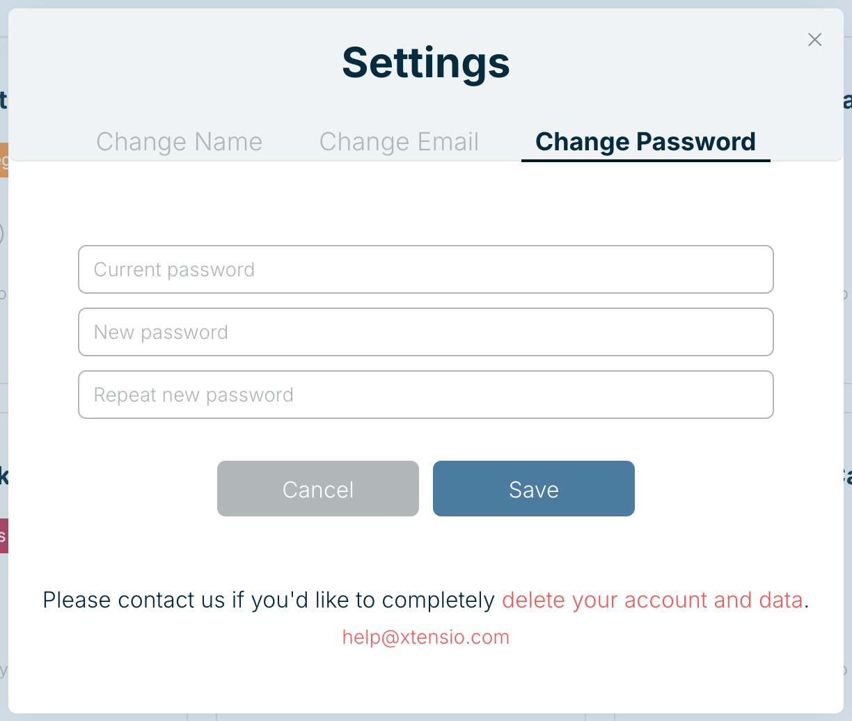 The Change Password tab in Account Settings