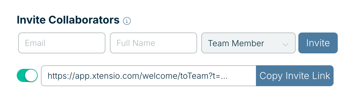 Invite Collaborators in Manage Team Members, with the invite link