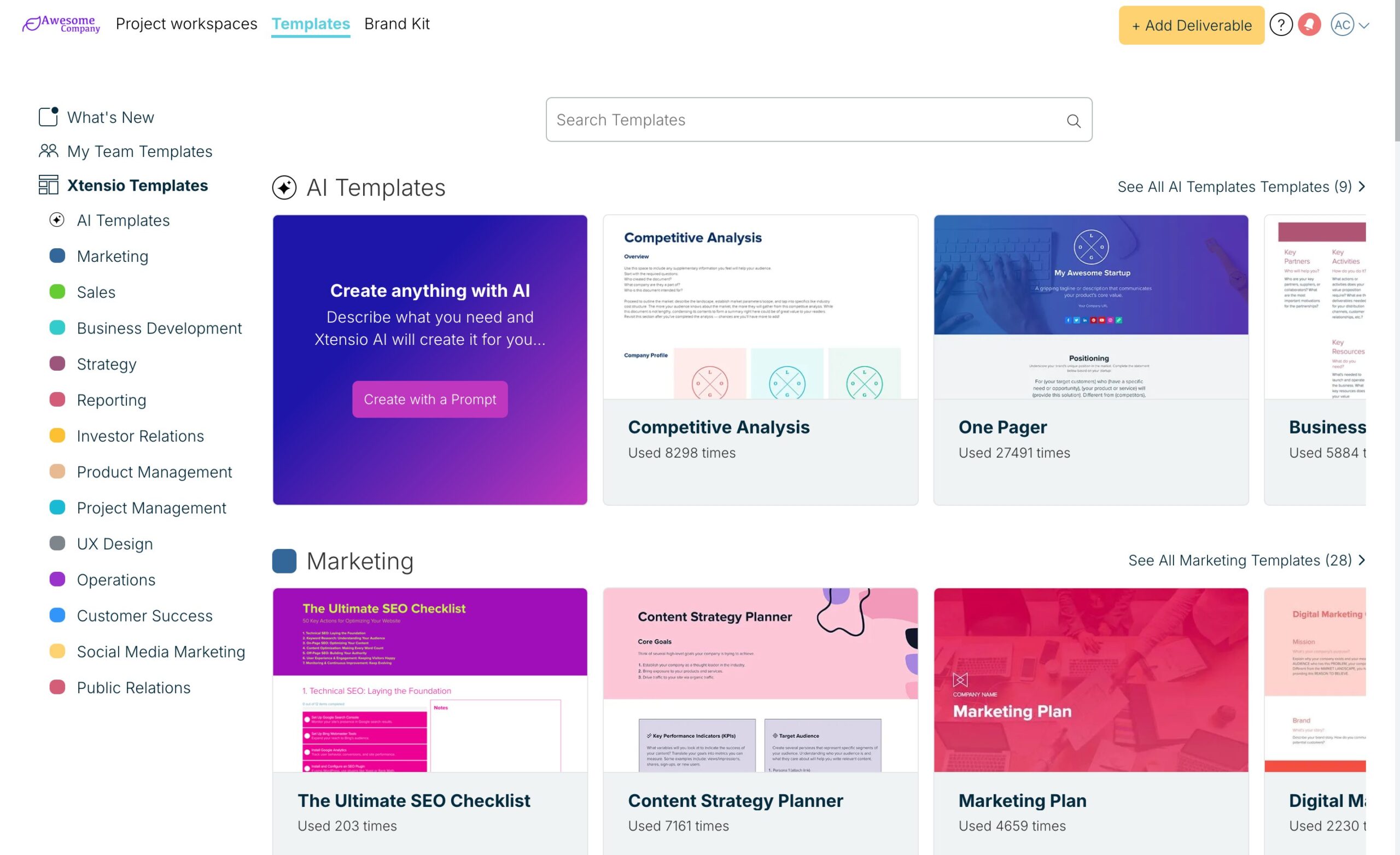 The Templates page, with My Team Templates in the sidebar